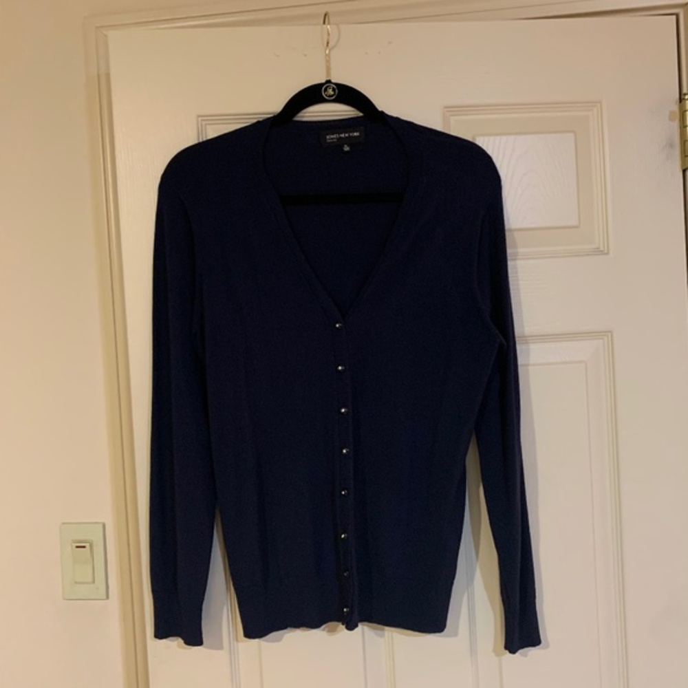 Jones New York Petite Navy Blue Cardigan Sweater sz PL